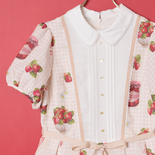 お袖付き　フリフリたっぷりイチゴのワンピース　　見本 Strawberry Picnic Pin Tuck OP by Melody BasKet