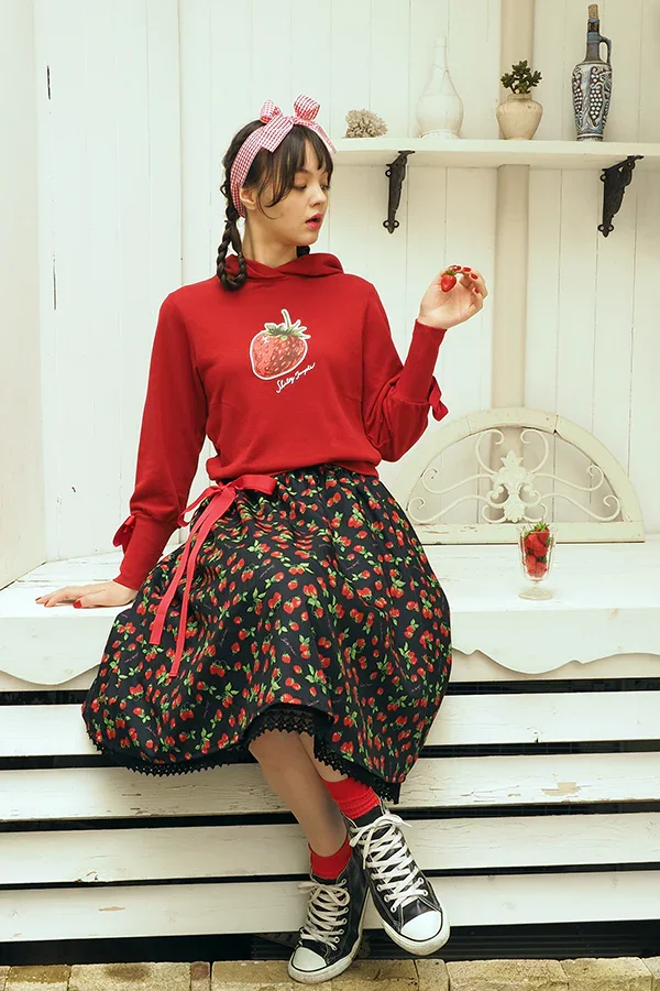 Ladies ~ Tiny Strawberry Print Skirt by Shirley Temple