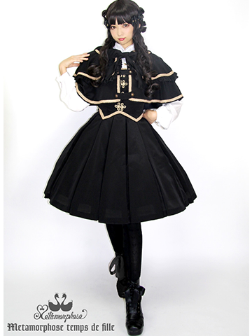 Gold Braid Tuck JSK and Double Layer Cape with Hood by
