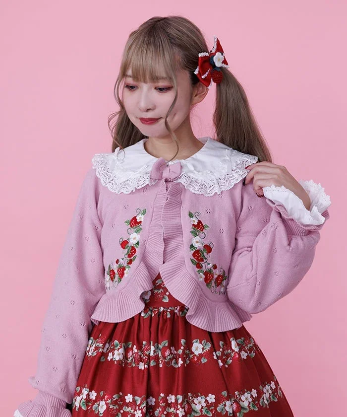 Chalmiere ~ Strawberry Embroidery Knit Bolero by Axes Femme