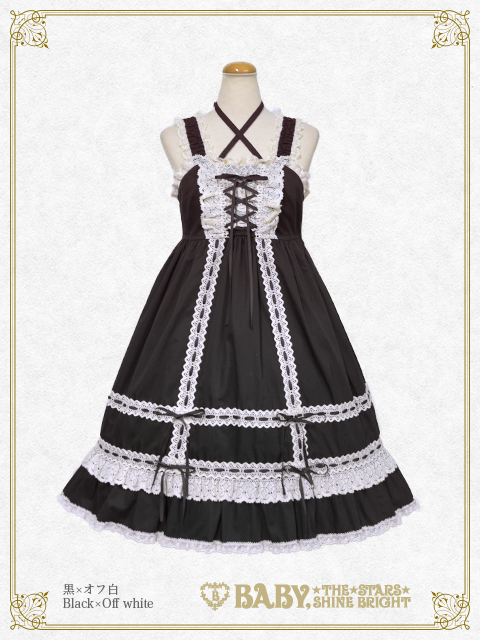 値下◢BABY,THE&イノワ＊黒ギンガムJSK＋ヘドレセット 懐古ロリ Babydoll JSK & Princess Drop Headdress Set (B44JS216) by Baby, the