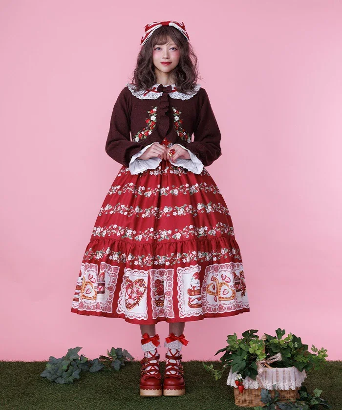 Chalmiere シャルミエール いちご刺繍ニットボレロ 赤 Chalmiere ~ Strawberry Embroidery Knit Bolero by Axes Femme