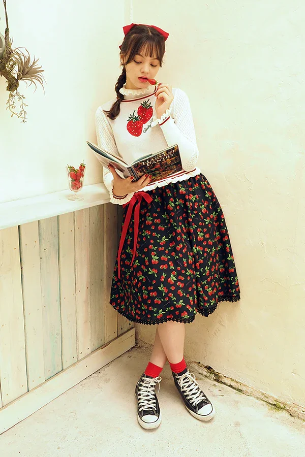 Ladies ~ Tiny Strawberry Print Skirt by Shirley Temple
