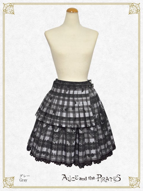 アリスのトランプレースタータン柄プリーツスカート(グレー) Alice's Cards Lace Tartan Check Pleated Skirt by Alice and the Pirates