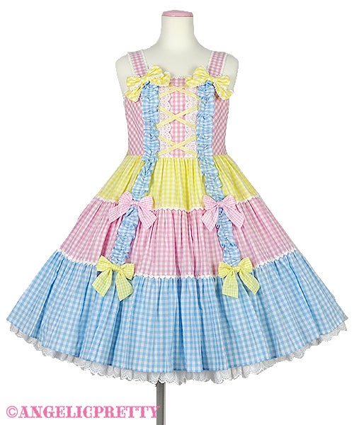 Gingham Color Scheme Shoulder Ribbon JSK (2022) by Angelic Pretty