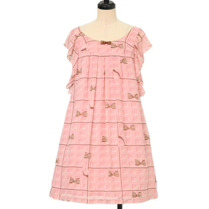 Chocolate and Ribbon Print Sleeveless OP by Emily Temple Cute
