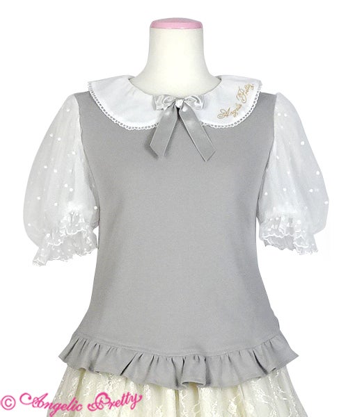 Logo Embroidery Color Short Sleeve Cutsew by Angelic Pretty