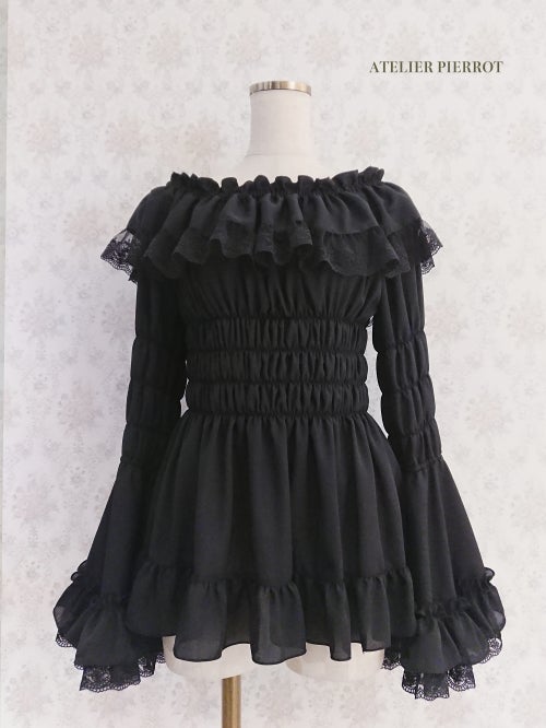 Lace Shirring Princess Sleeve Blouse by Atelier Pierrot